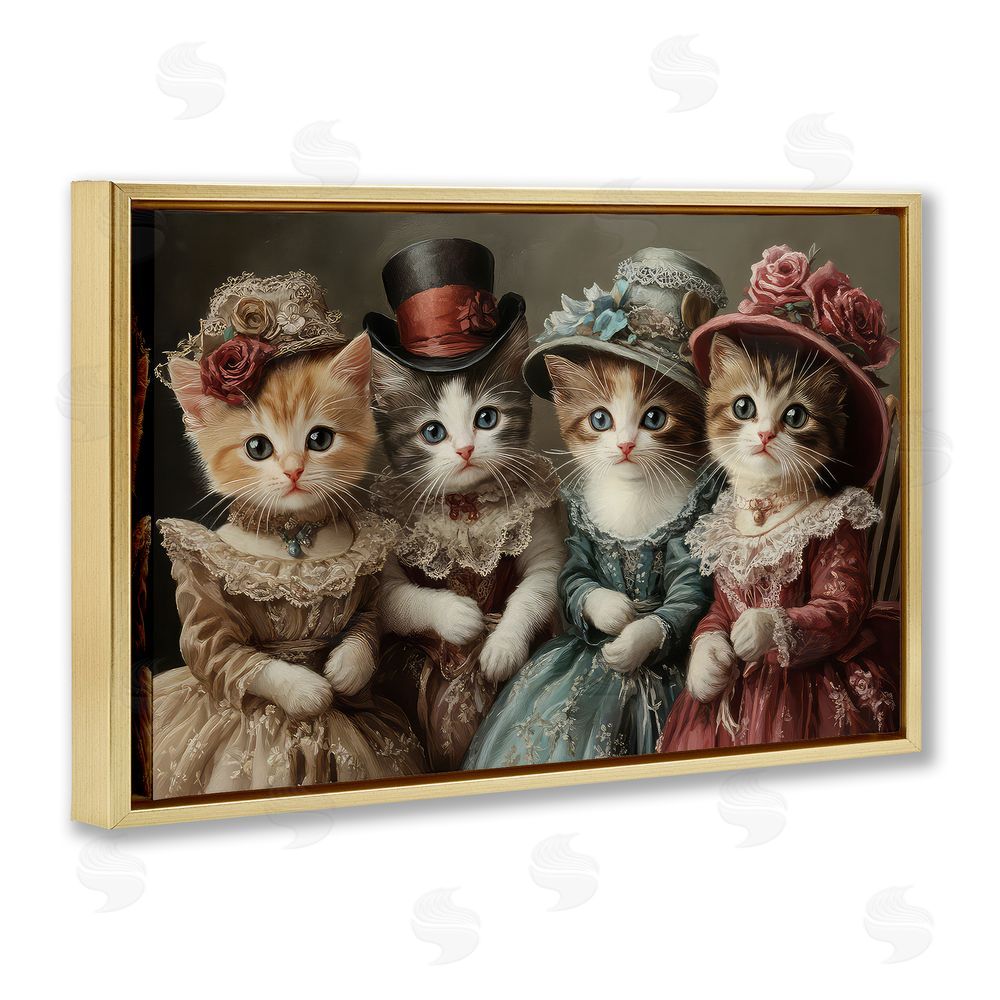 The Wands Want Vintage Dress Kittens Gold Floating Frame Canvas Wall Art Print