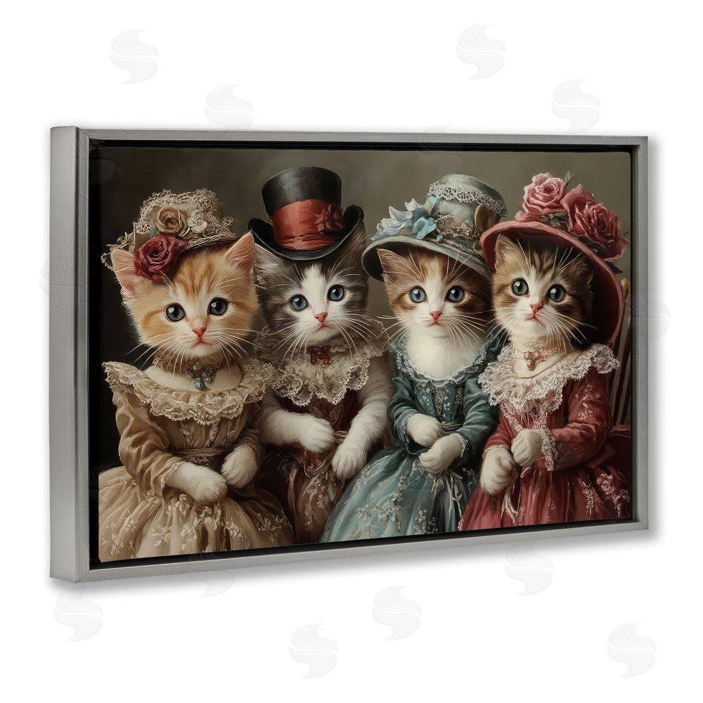 The Wands Want Vintage Dress Kittens Gray Floating Frame Canvas Wall Art Print