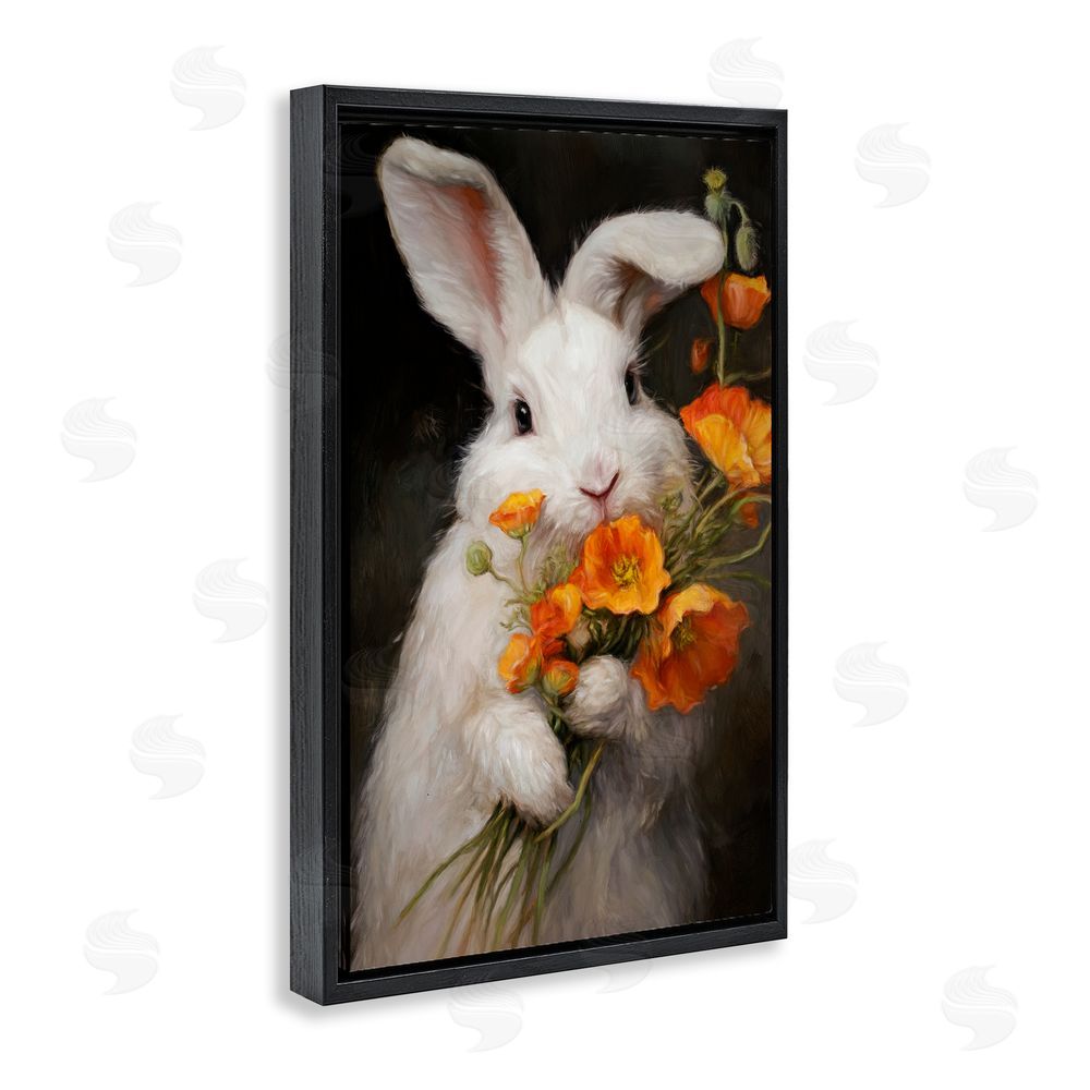 Tina LeCour Floppy Loves Her Poppies Black Floating Frame Canvas Wall Art Print