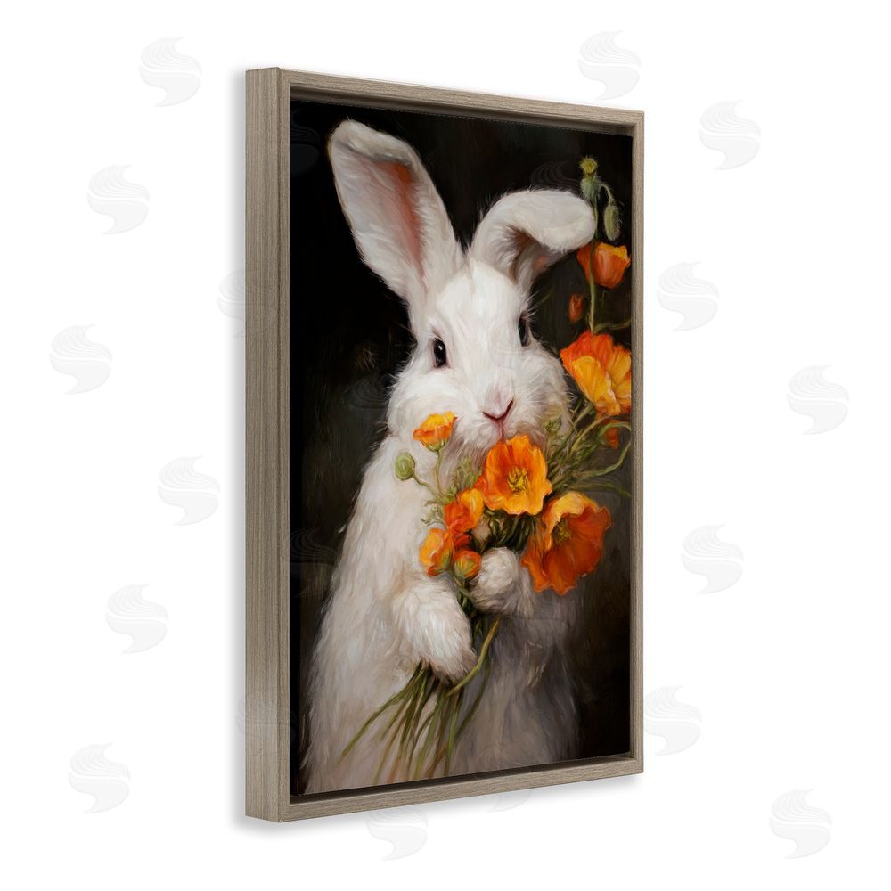 Tina LeCour Floppy Loves Her Poppies Brown Floating Frame Canvas Wall Art Print
