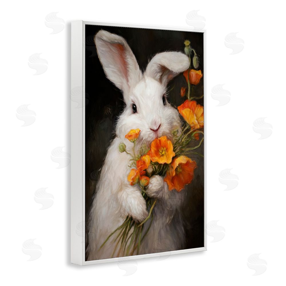 Tina LeCour Floppy Loves Her Poppies White Framed Giclee Wall Art Print
