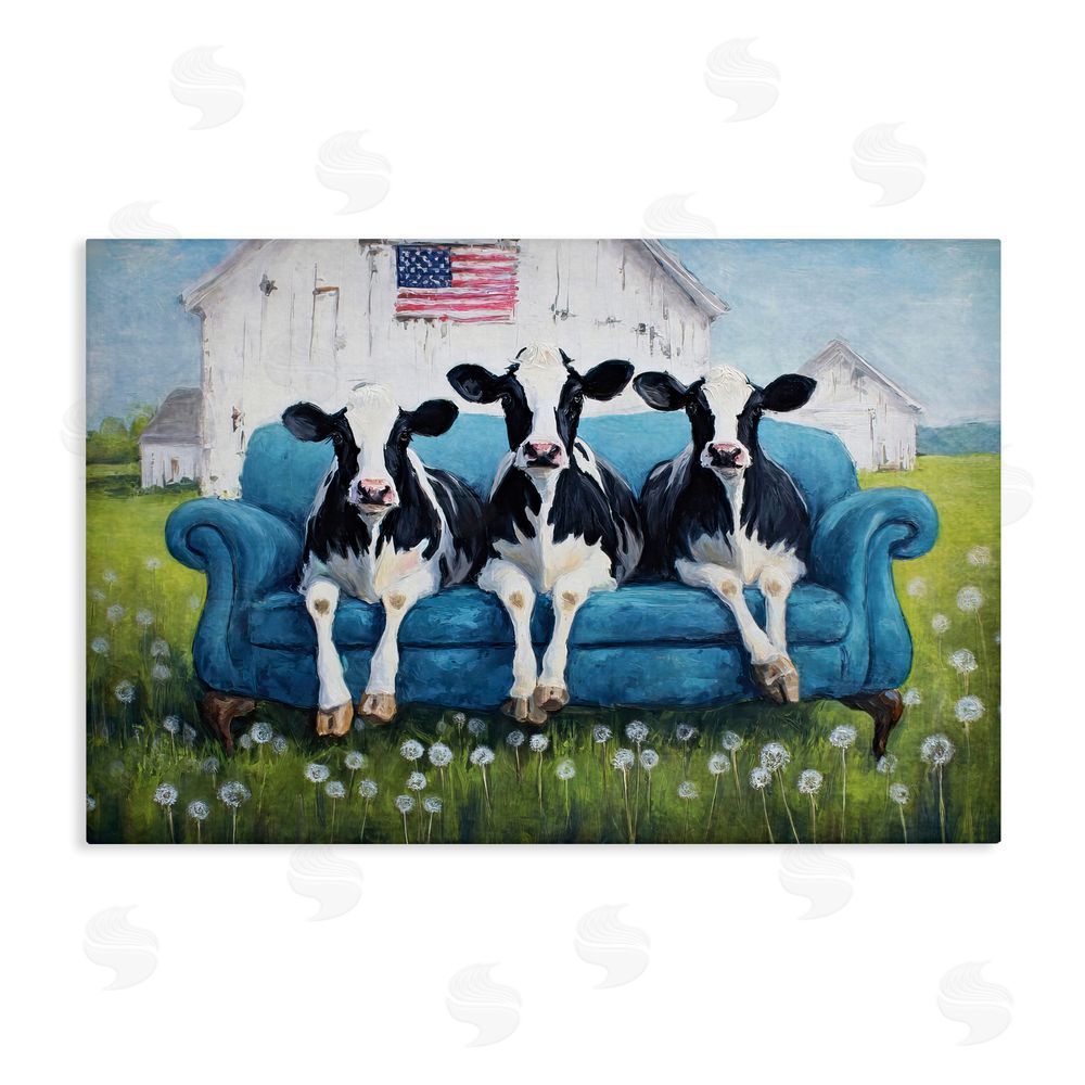 Tina LeCour Barnyard Sofa Sisters Stretched Canvas Wall Art Print