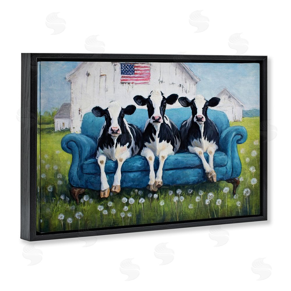 Tina LeCour Barnyard Sofa Sisters Black Floating Frame Canvas Wall Art Print