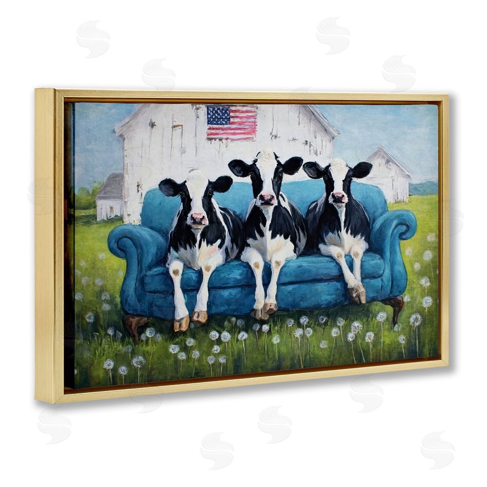 Tina LeCour Barnyard Sofa Sisters Gold Floating Frame Canvas Wall Art Print