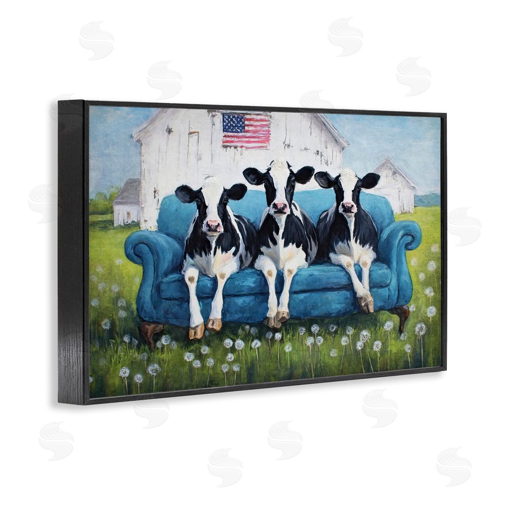 Tina LeCour Barnyard Sofa Sisters Black Framed Giclee Wall Art Print