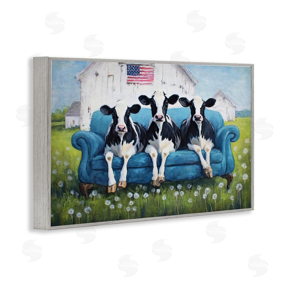 Tina LeCour Barnyard Sofa Sisters Gray Framed Giclee Wall Art Print