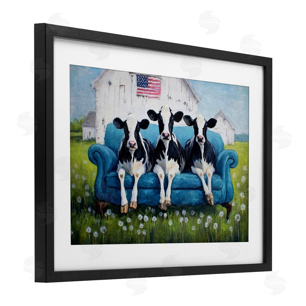 Tina LeCour Barnyard Sofa Sisters Black Framed Print Under Glass Wall Art