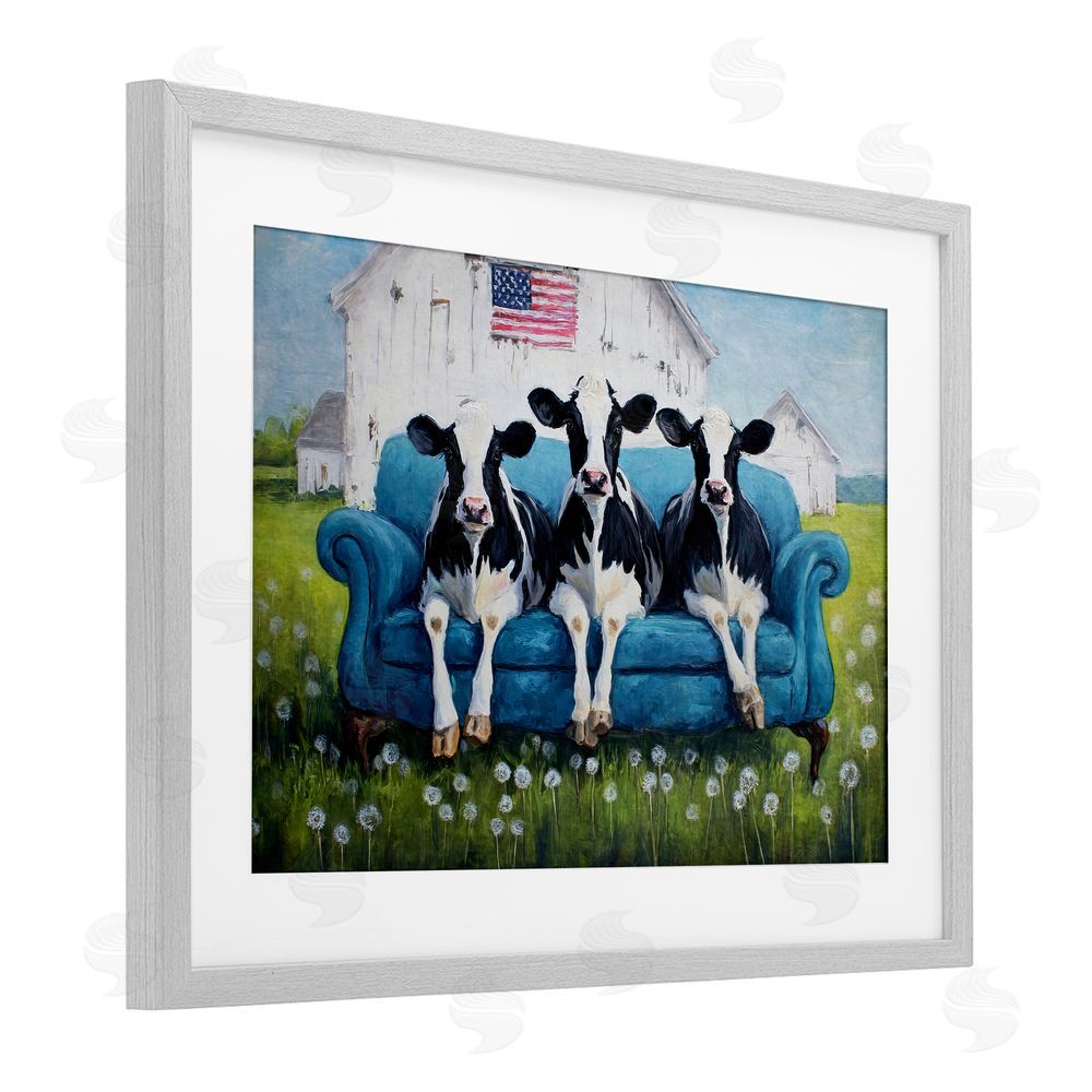 Tina LeCour Barnyard Sofa Sisters Gray Framed Print Under Glass Wall Art