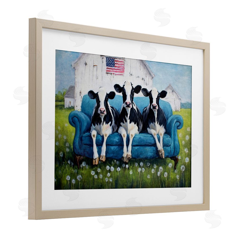 Tina LeCour Barnyard Sofa Sisters Brown Framed Print Under Glass Wall Art