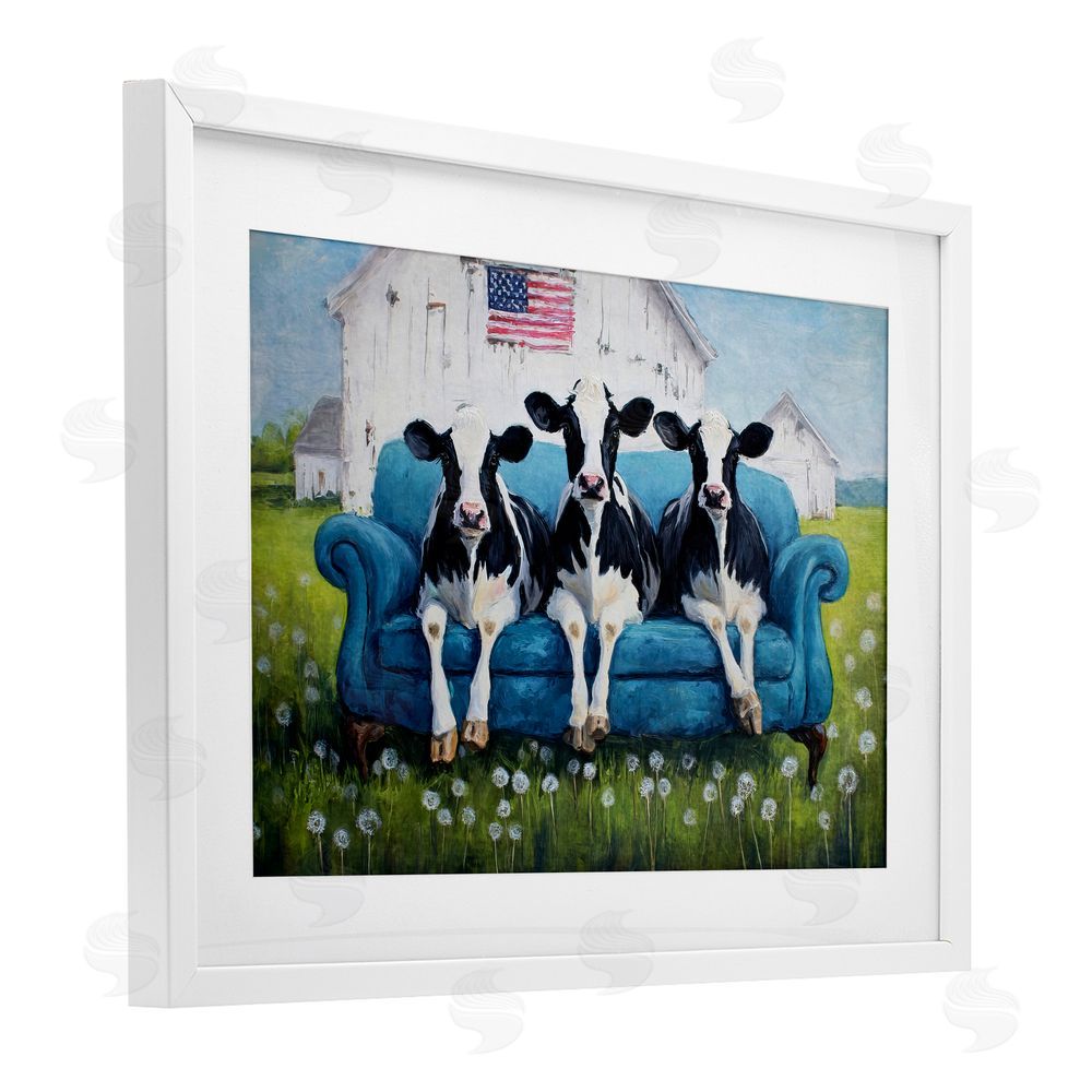 Tina LeCour Barnyard Sofa Sisters White Framed Print Under Glass Wall Art