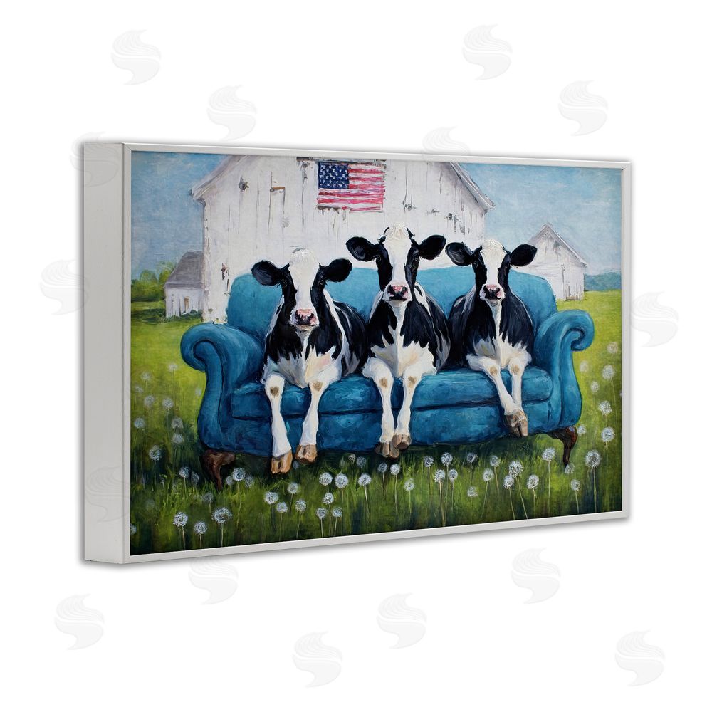 Tina LeCour Barnyard Sofa Sisters White Framed Giclee Wall Art Print