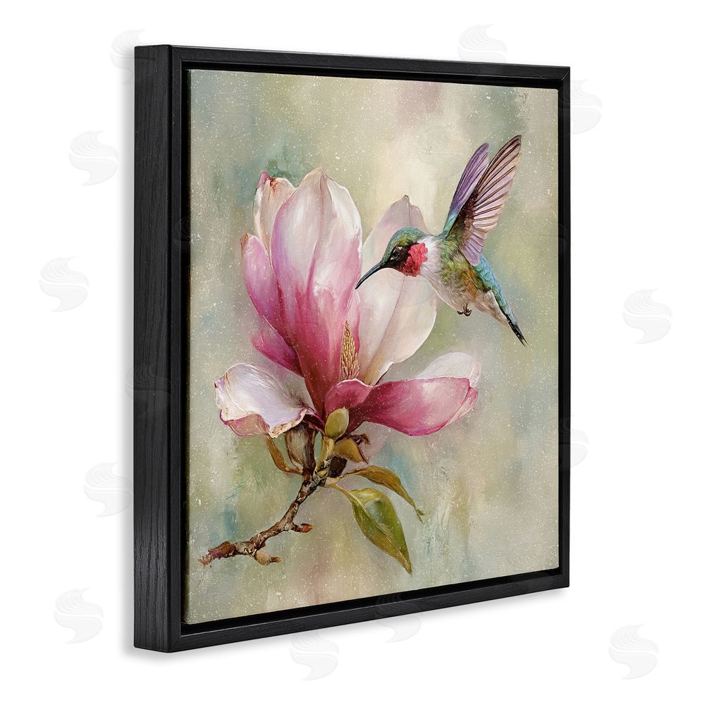 Tina LeCour Magnolia Ruby Hummingbird Black Floating Frame Canvas Wall Art Print