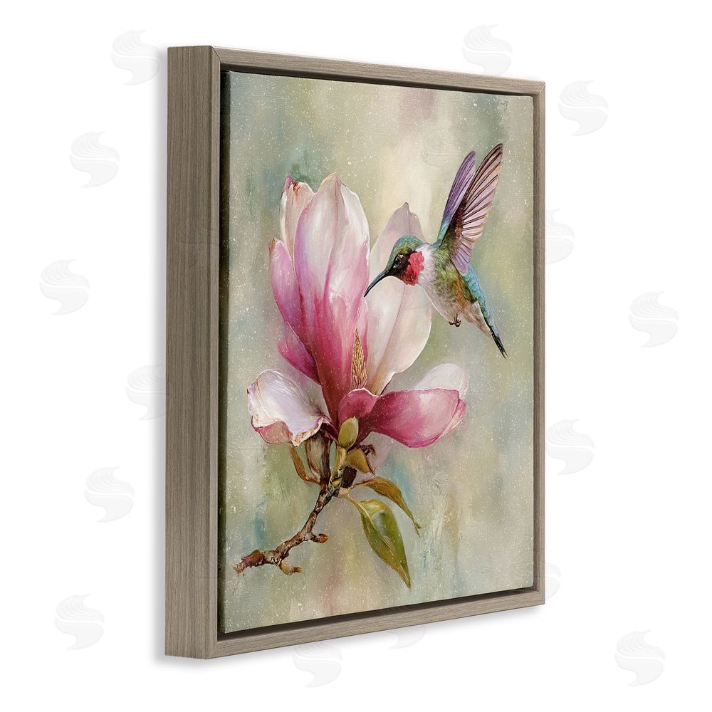 Tina LeCour Magnolia Ruby Hummingbird Brown Floating Frame Canvas Wall Art Print