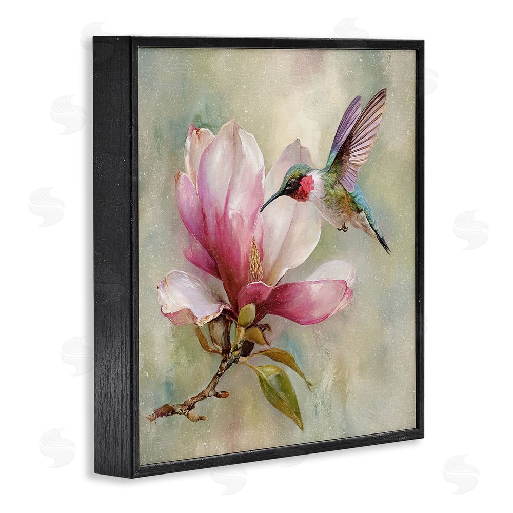 Tina LeCour Magnolia Ruby Hummingbird Black Framed Giclee Wall Art Print