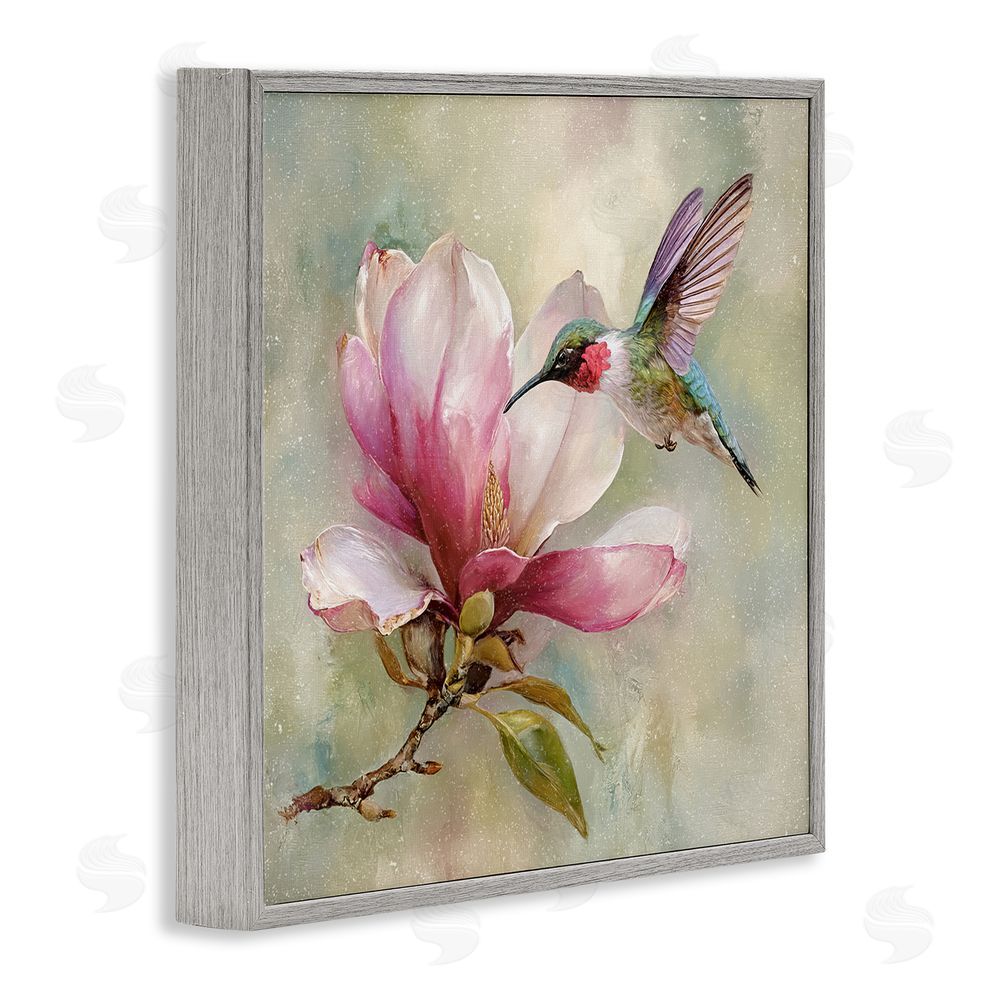 Tina LeCour Magnolia Ruby Hummingbird Gray Framed Giclee Wall Art Print