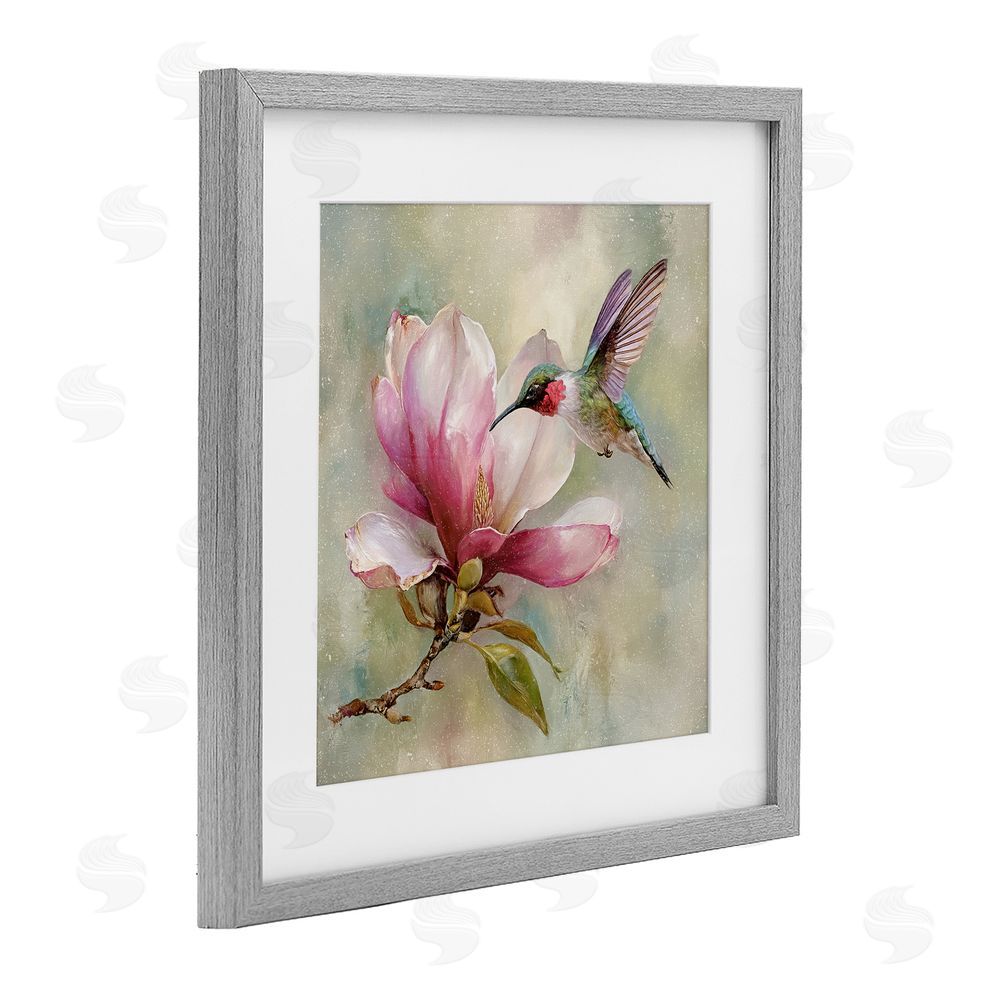 Tina LeCour Magnolia Ruby Hummingbird Gray Framed Print Under Glass Wall Art