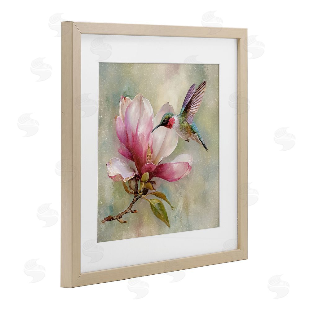 Tina LeCour Magnolia Ruby Hummingbird Brown Framed Print Under Glass Wall Art