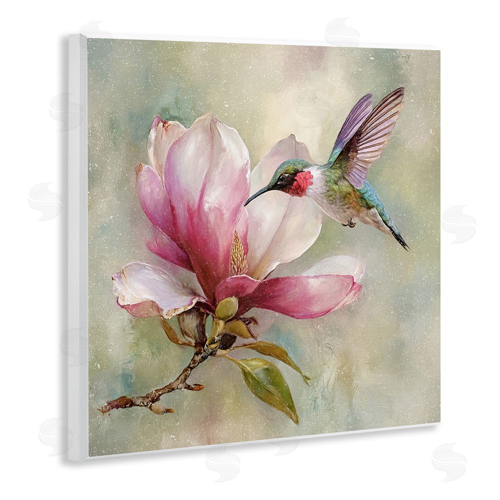 Tina LeCour Magnolia Ruby Hummingbird Wooden Wall Plaque Art Print