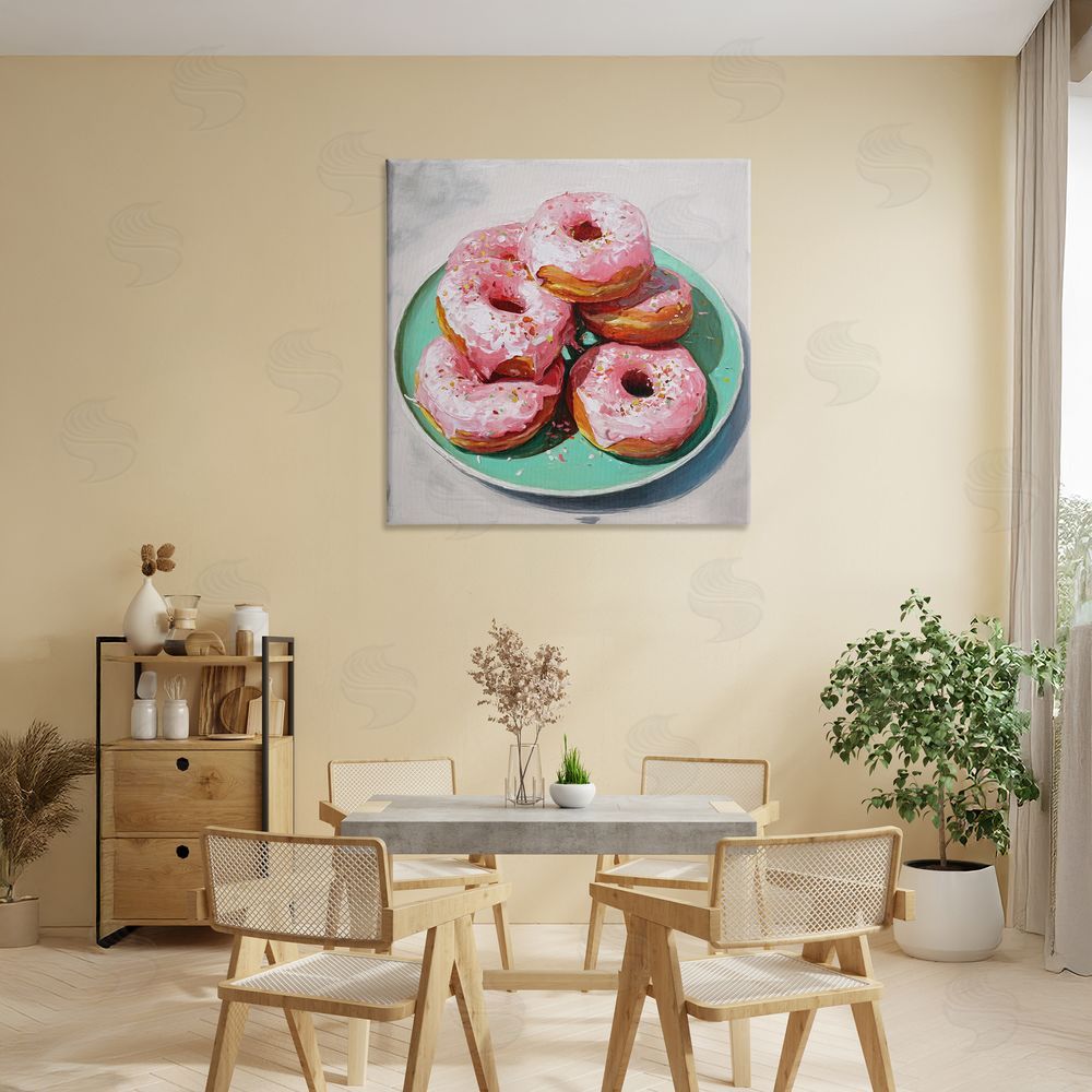 Tina LeCour Pink Frosted Donuts Stretched Canvas Wall Art in Room