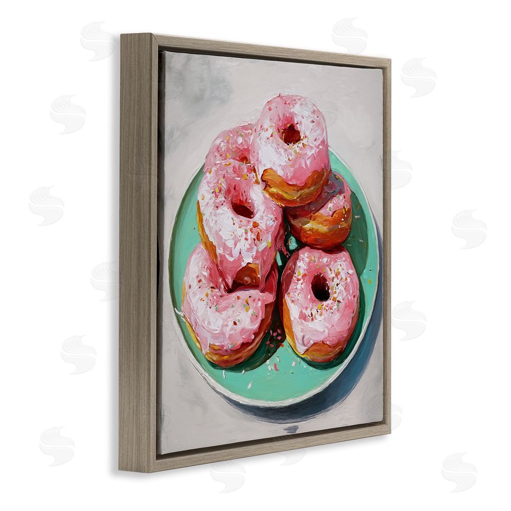 Tina LeCour Pink Frosted Donuts Brown Floating Frame Canvas Wall Art Print