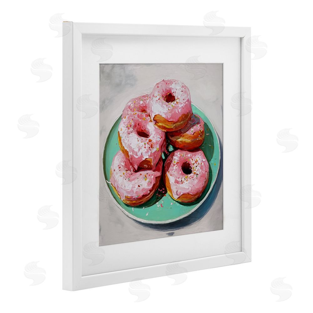 Tina LeCour Pink Frosted Donuts White Framed Print Under Glass Wall Art