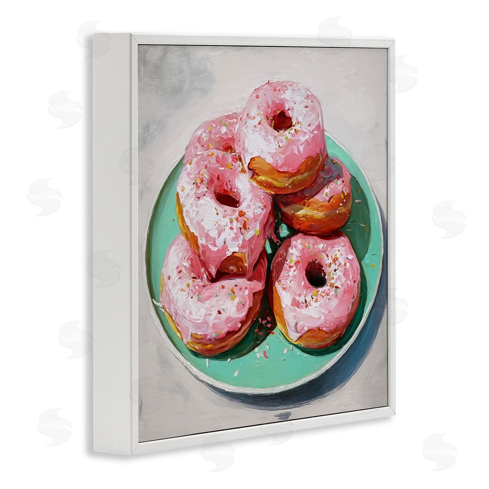 Tina LeCour Pink Frosted Donuts White Framed Giclee Wall Art Print