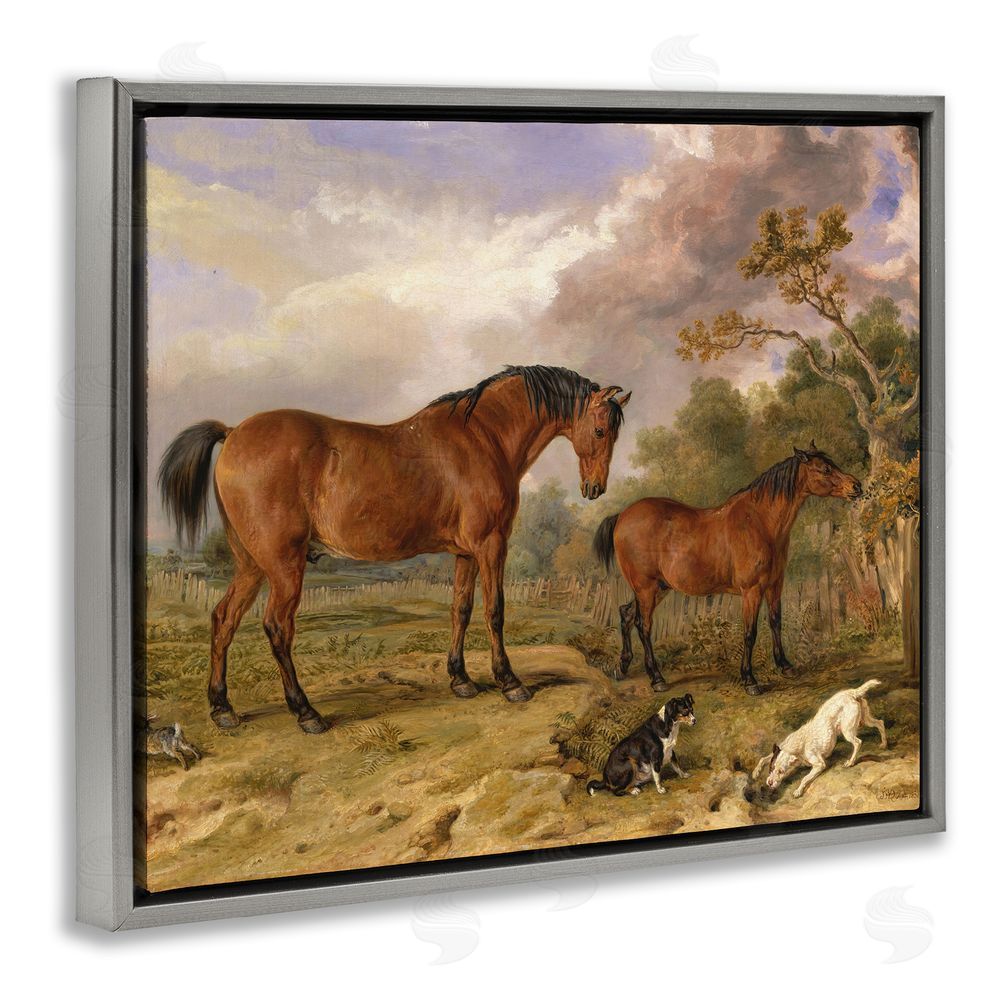 Tina LeCour Classic Portrait of Horses Gray Floating Frame Canvas Wall Art Print