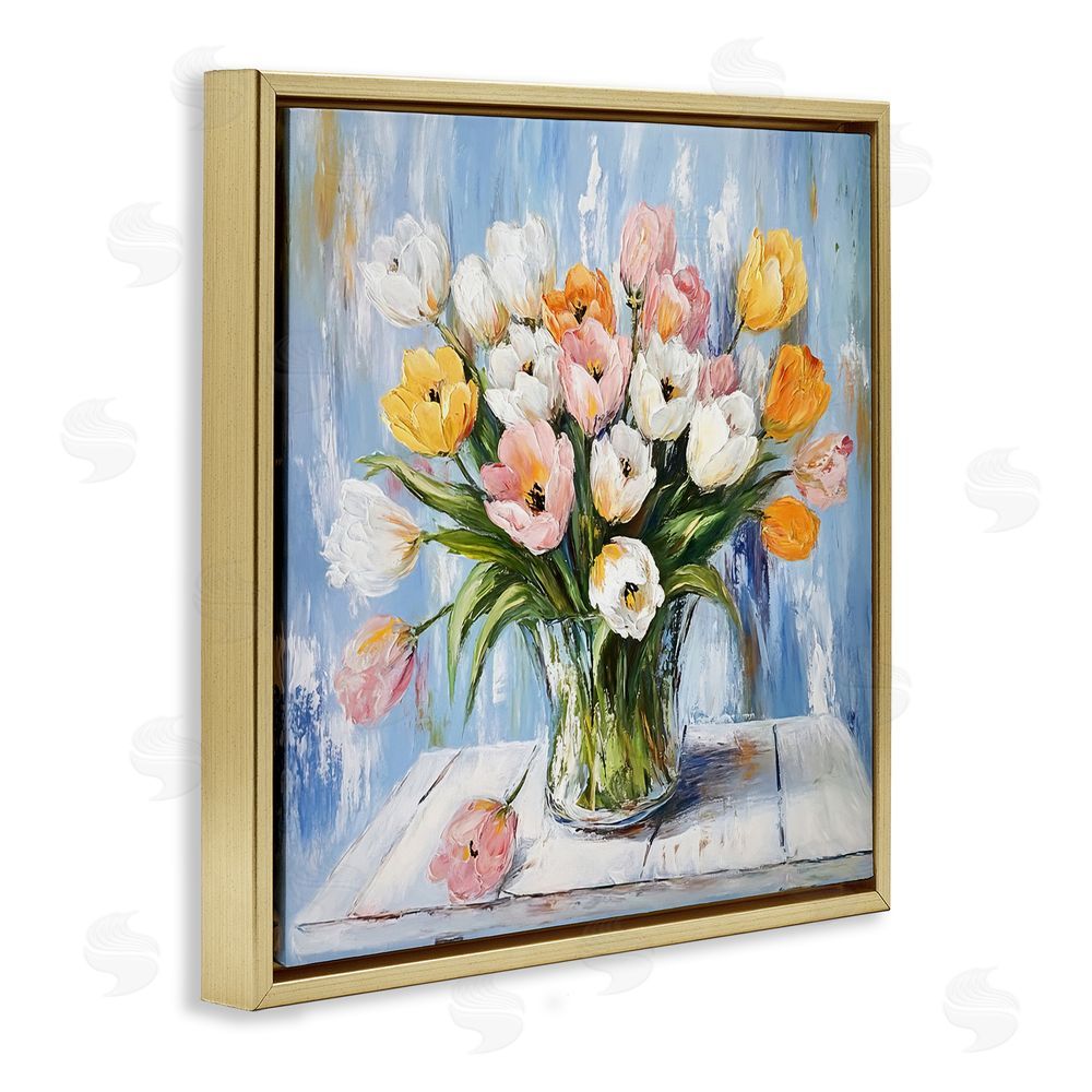 Tina LeCour Her Cottage Garden Tulips Gold Floating Frame Canvas Wall Art Print
