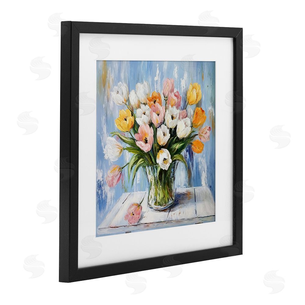 Tina LeCour Her Cottage Garden Tulips Black Framed Print Under Glass Wall Art