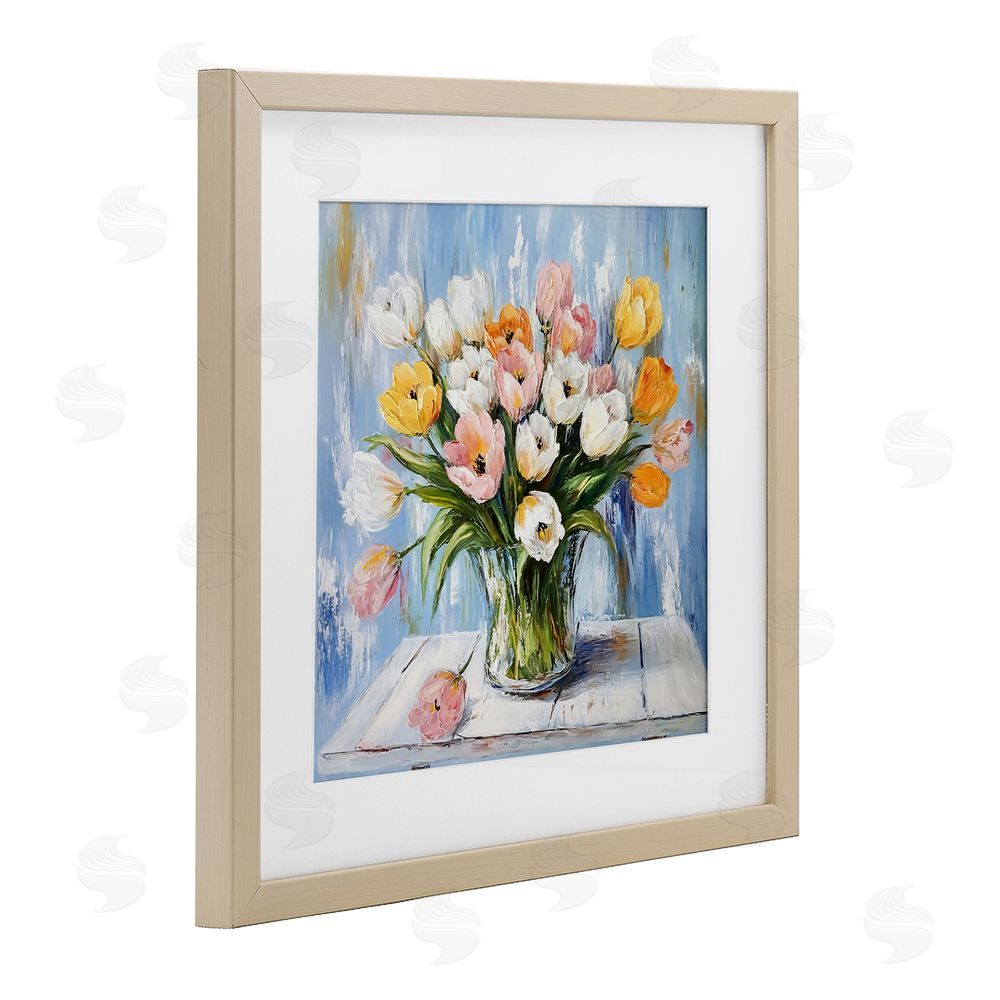 Tina LeCour Her Cottage Garden Tulips Brown Framed Print Under Glass Wall Art