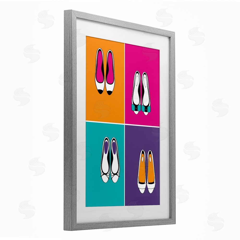 Martina Pavlova Bold Pop Trendy Flats Gray Framed Print Under Glass with Matting Wall Art