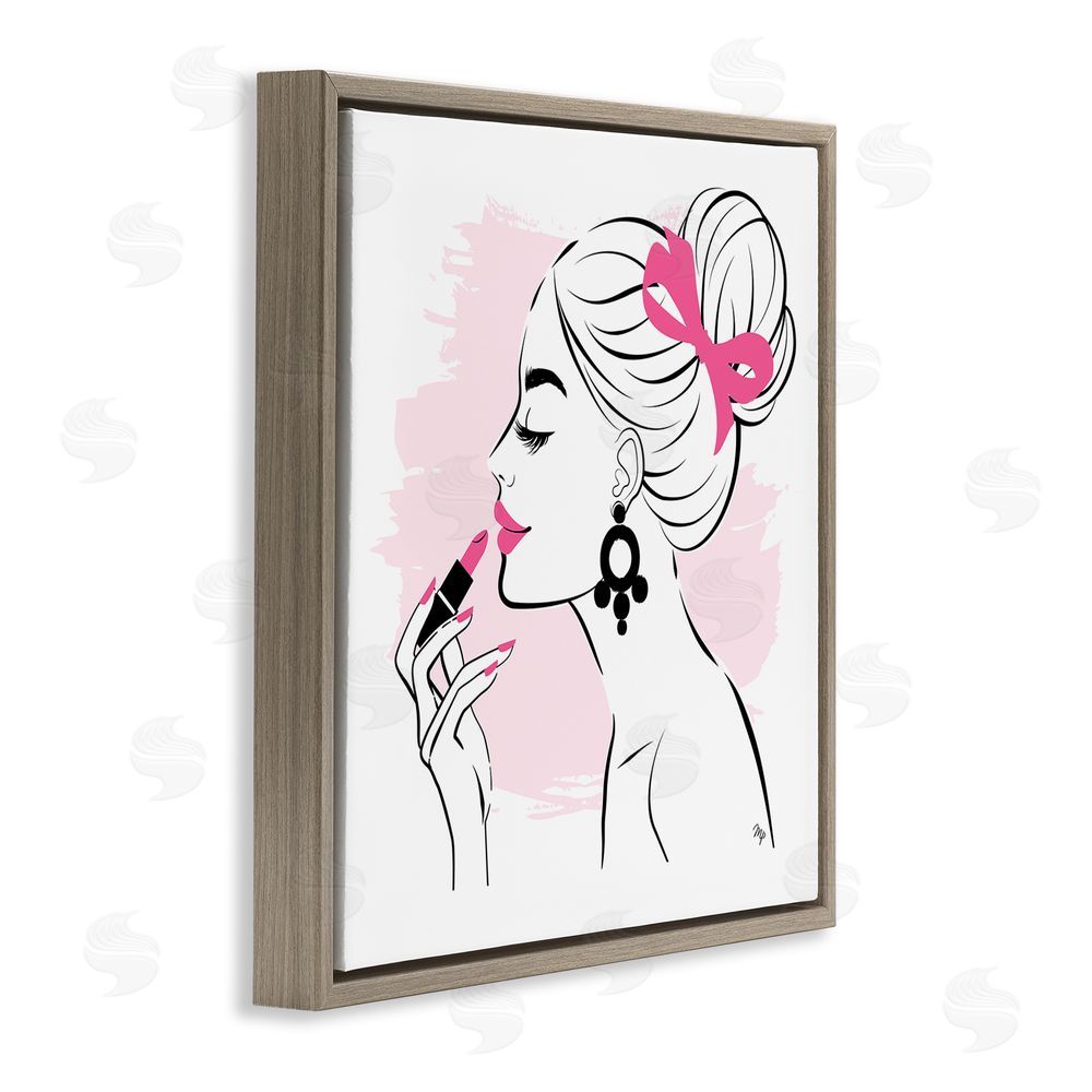 Martina Pavlova Applying Lipstick Girl Brown Floating Frame Canvas Wall Art Print