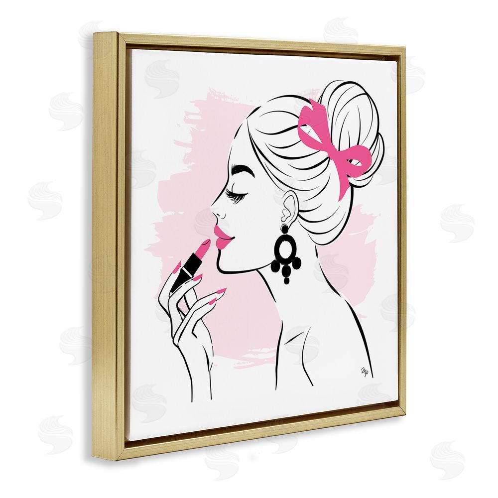 Martina Pavlova Applying Lipstick Girl Gold Floating Frame Canvas Wall Art Print