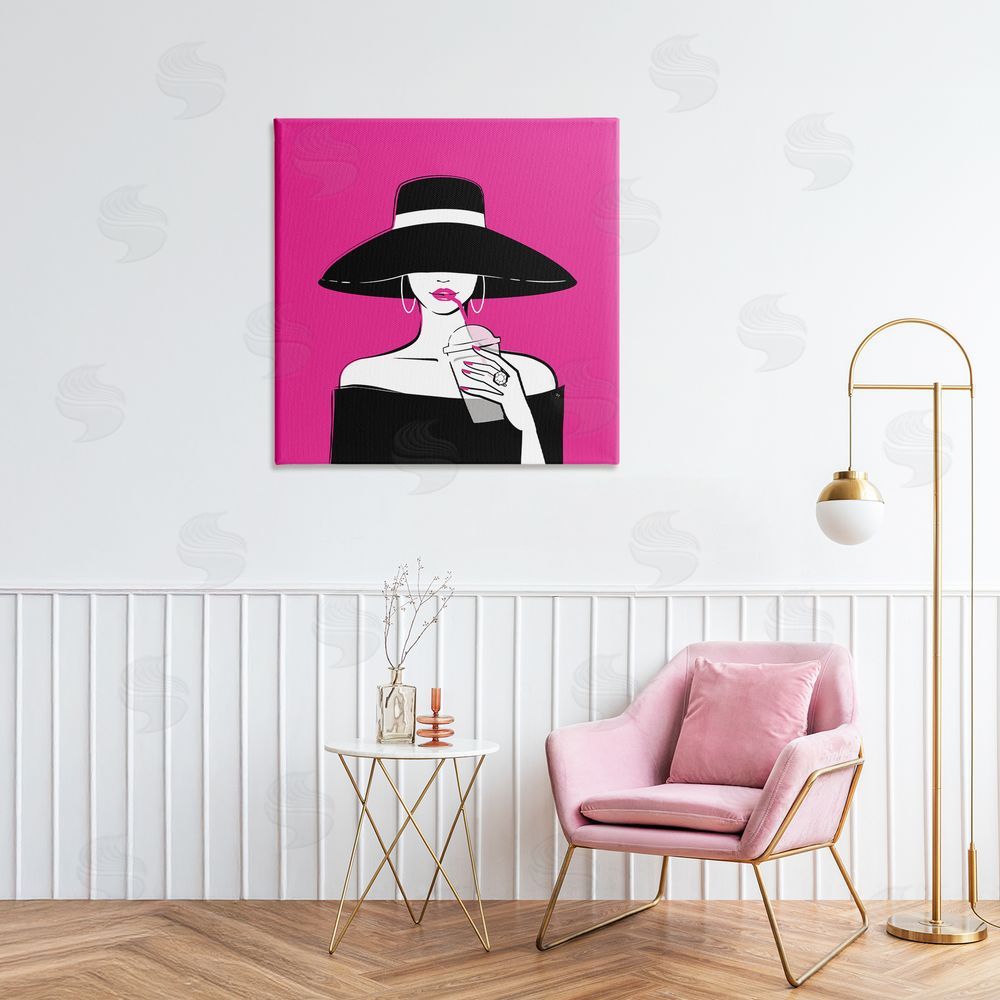 Martina Pavlova Black Hat Glamourous Woman Stretched Canvas Wall Art Print in Room
