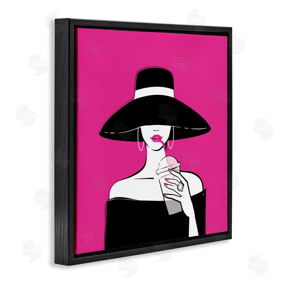 Martina Pavlova Black Hat Glamourous Woman Black Floating Frame Stretched Canvas Wall Art Print