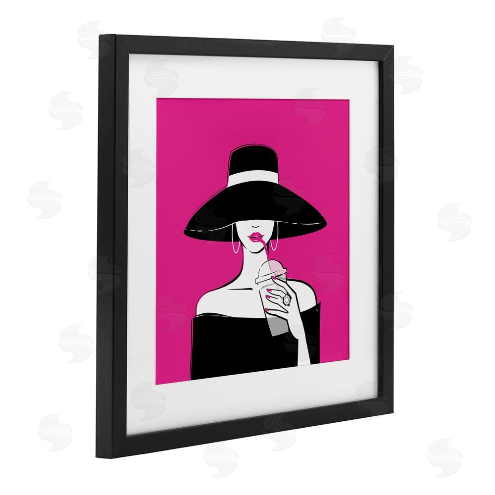 Martina Pavlova Black Hat Glamourous Woman Black Framed Print Under Glass with Matting Wall Art