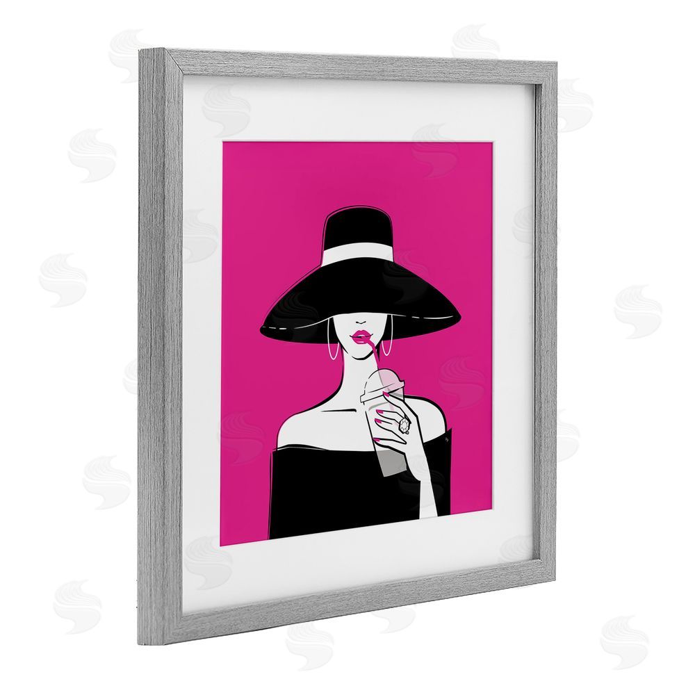 Martina Pavlova Black Hat Glamourous Woman Gray Framed Print Under Glass with Matting Wall Art