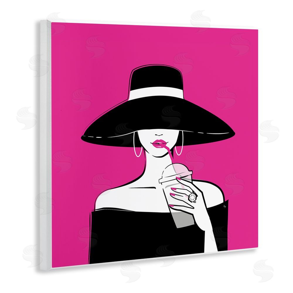 Martina Pavlova Black Hat Glamourous Woman Wall Plaque Art Print with White Foil Wrap