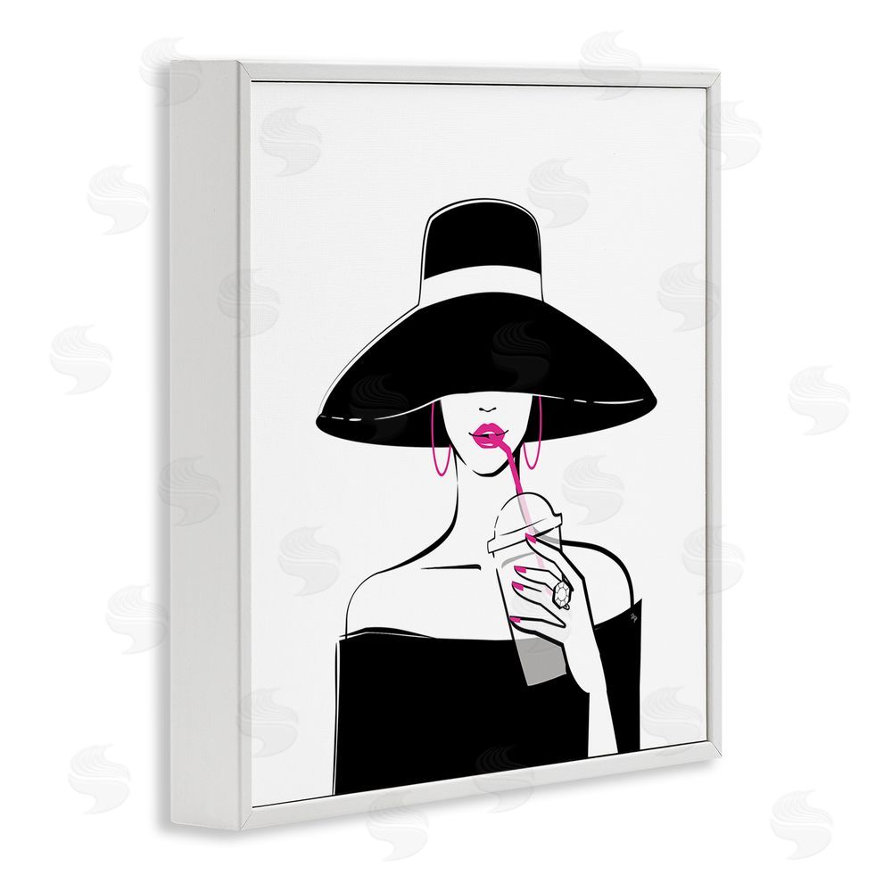 Martina Pavlova Chic Black Hat Sipping Coffee White Framed Giclee Wall Art Print