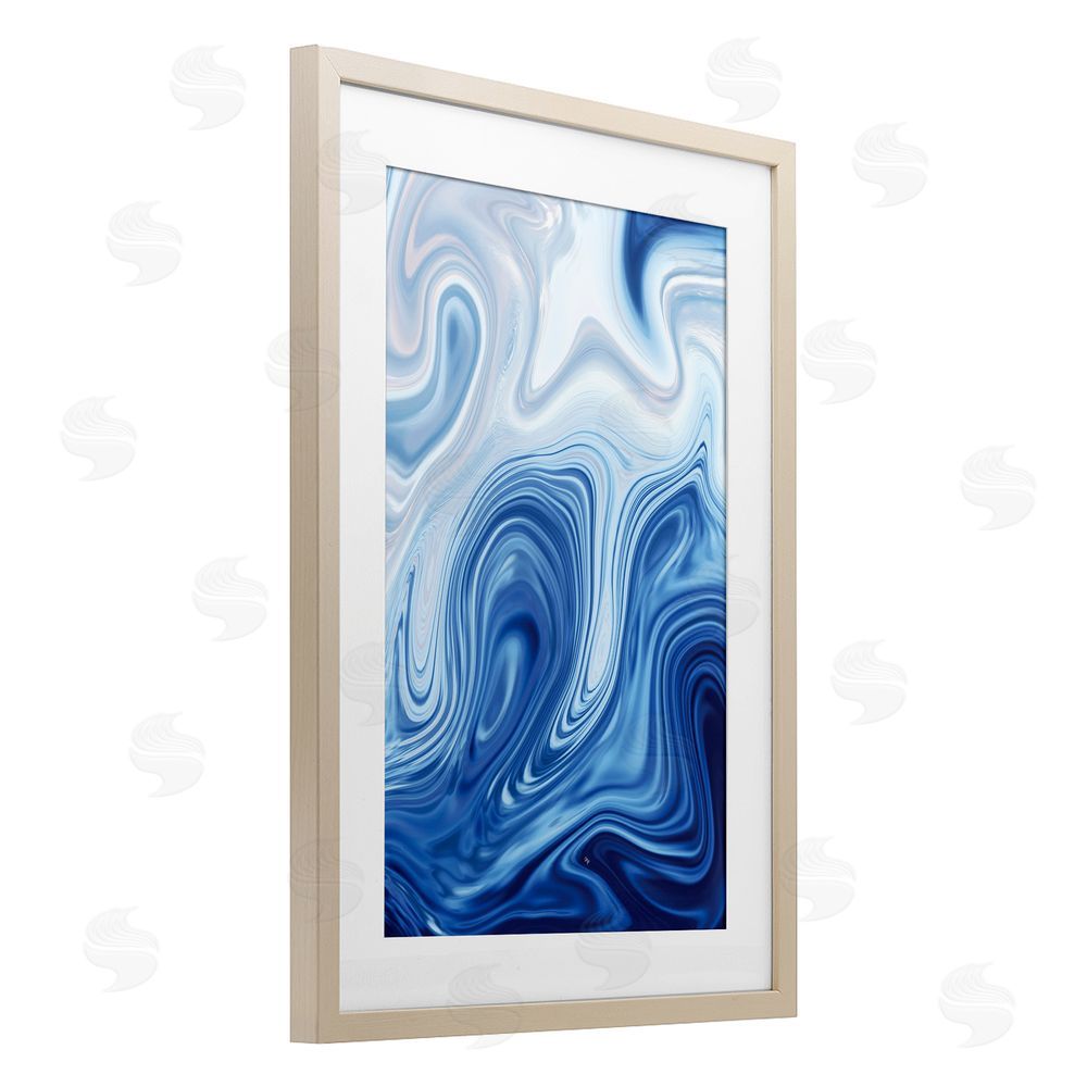 Martina Pavlova Blue Marble Fluidity Brown Framed Print Under Glass with Matting Wall Art