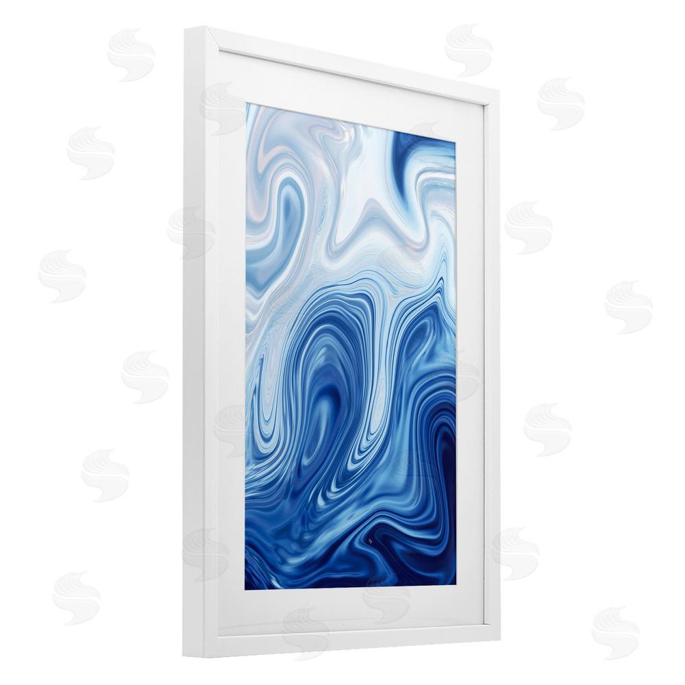 Martina Pavlova Blue Marble Fluidity White Framed Print Under Glass with Matting Wall Art