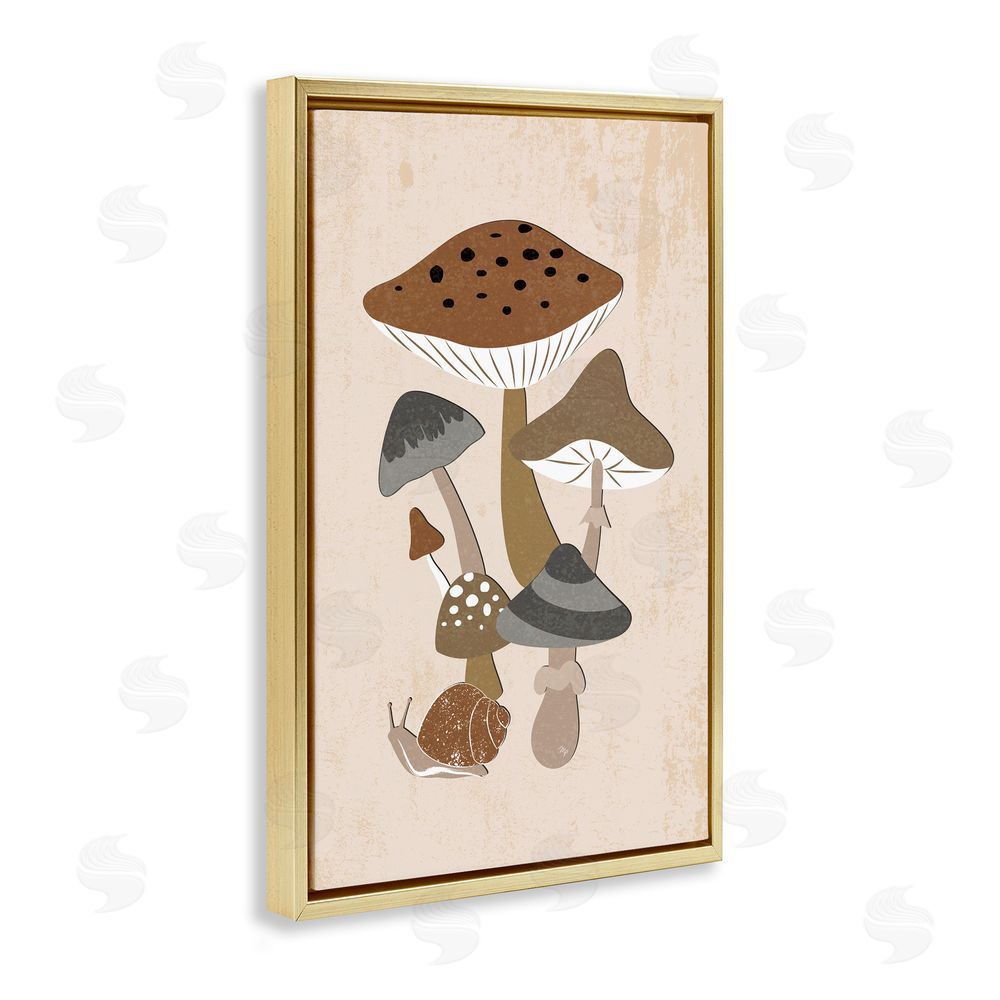 Martina Pavlova Earthy Fungi Mushrooms & Snail Gold Floating Frame Canvas Wall Art Print