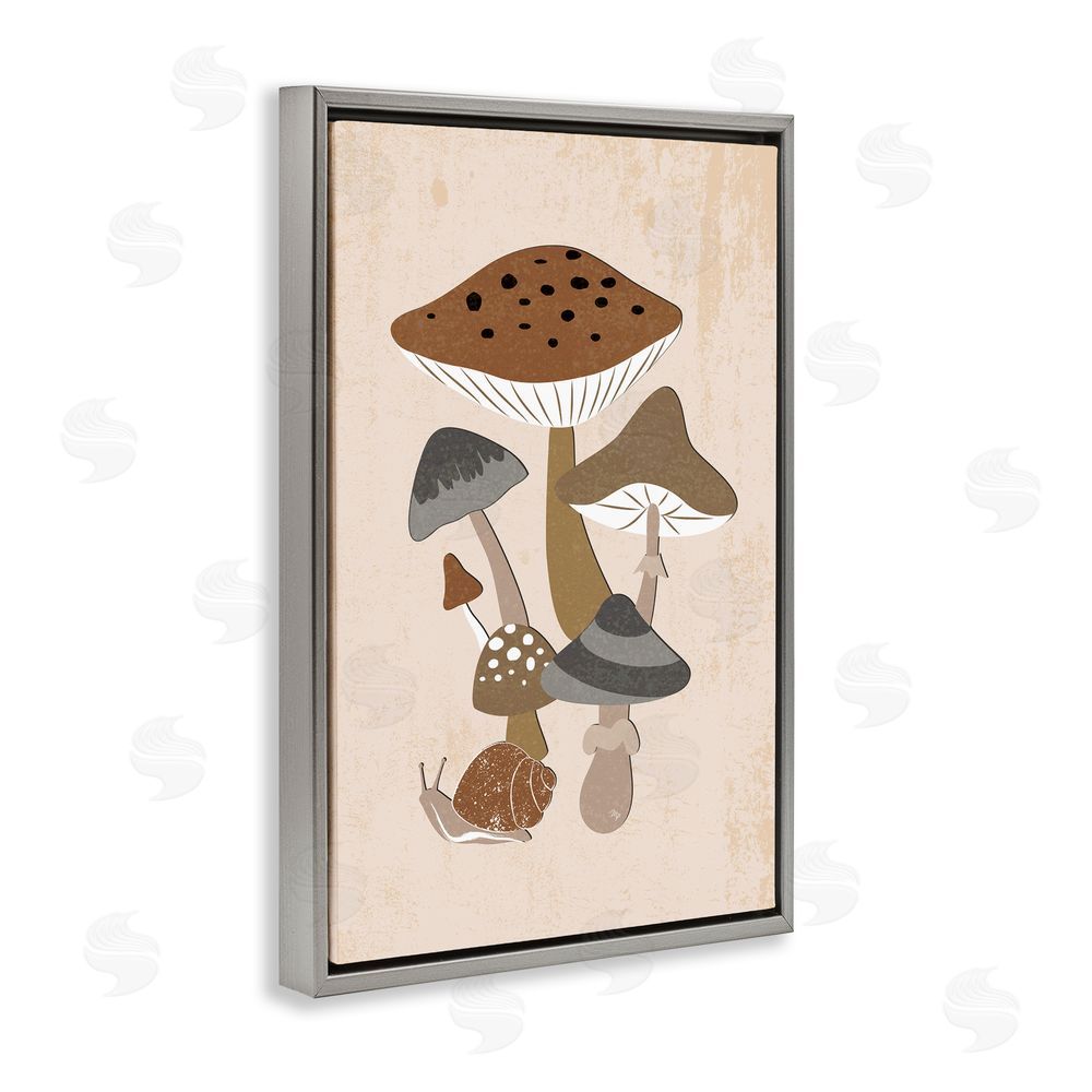 Martina Pavlova Earthy Fungi Mushrooms & Snail Gray Floating Frame Canvas Wall Art Print