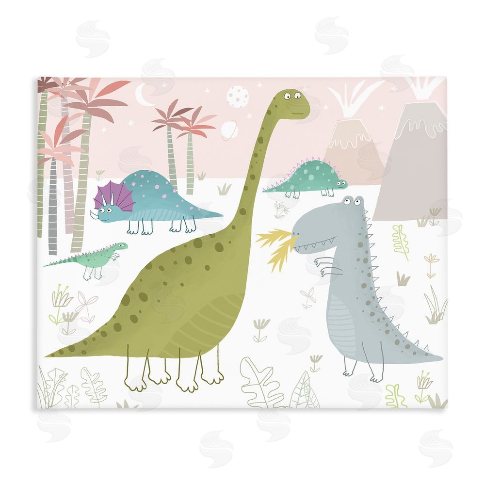 Carla Daly Earthy Jurassic Dinosaurs Stretched Canvas Wall Art Print