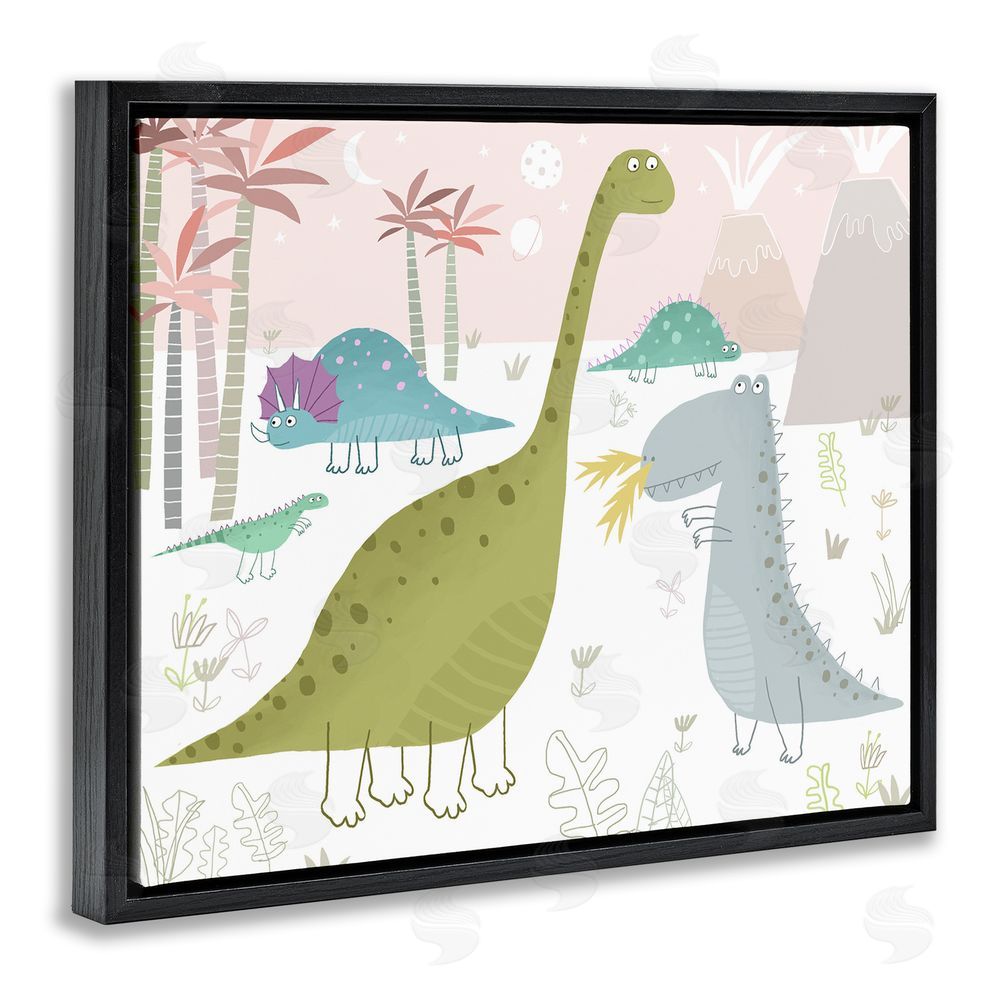 Carla Daly Earthy Jurassic Dinosaurs Black Floating Frame Canvas Wall Art Print