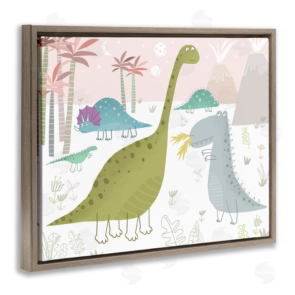 Carla Daly Earthy Jurassic Dinosaurs Brown Floating Frame Canvas Wall Art Print