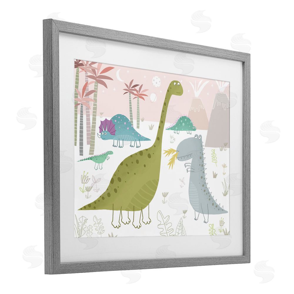 Carla Daly Earthy Jurassic Dinosaurs Gray Framed Print Under Glass Wall Art