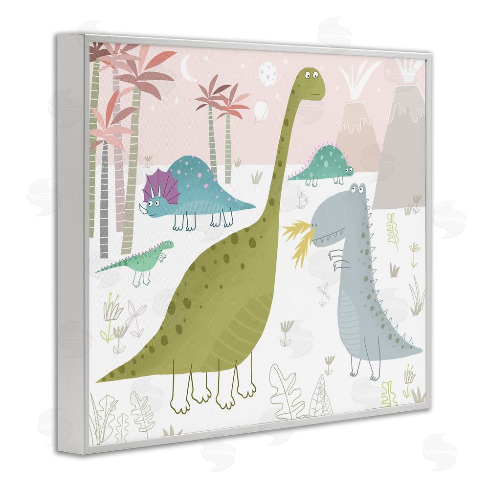 Carla Daly Earthy Jurassic Dinosaurs White Framed Giclee Wall Art Print