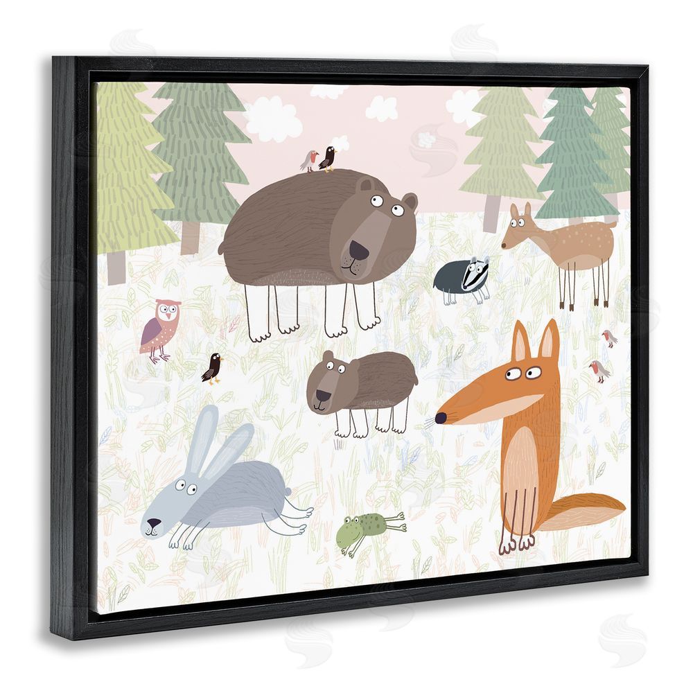 Carla Daly Forest Animals Out and About Black Floating Frame Canvas Wall Art Print