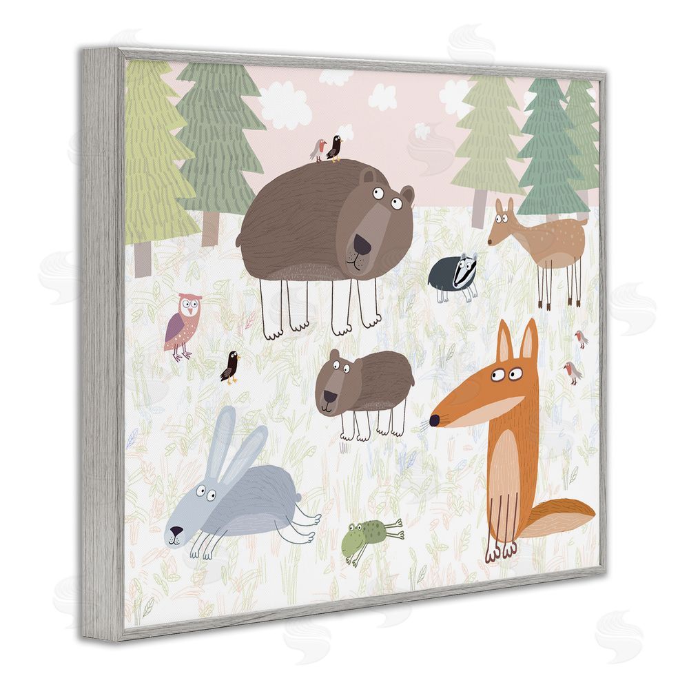 Carla Daly Forest Animals Out and About Gray Framed Giclee Wall Art Print